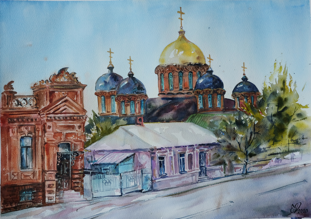 графика православный храм Краснодар Екатеринодар Красный собор